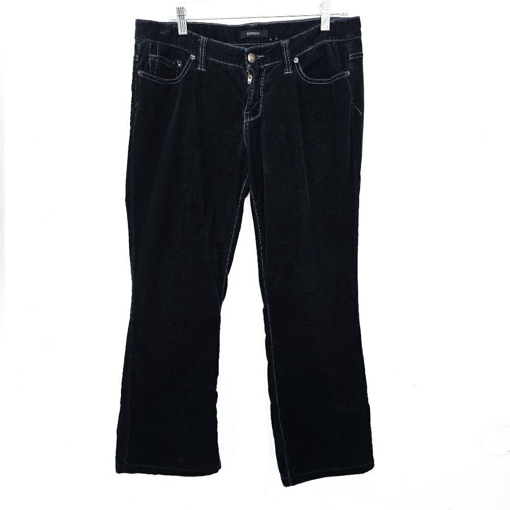 Vintage Y2K Express Black Corduroy Low Waist Bootcut Pants Women Size 12 Hong Ko